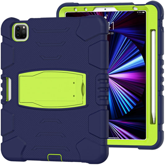 For iPad Pro 11 2022 / 2021 / 2020 / 2018 3-Layer Protection Screen Frame + PC + Silicone Shockproof Combination Tablet Case with Holder(NavyBlue+Lime) - iPad Pro 11 (2022/2021) Cases by buy2fix | Online Shopping UK | buy2fix