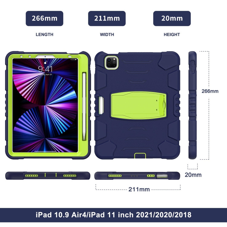 For iPad Pro 11 2022 / 2021 / 2020 / 2018 3-Layer Protection Screen Frame + PC + Silicone Shockproof Combination Tablet Case with Holder(NavyBlue+Lime) - iPad Pro 11 (2022/2021) Cases by buy2fix | Online Shopping UK | buy2fix