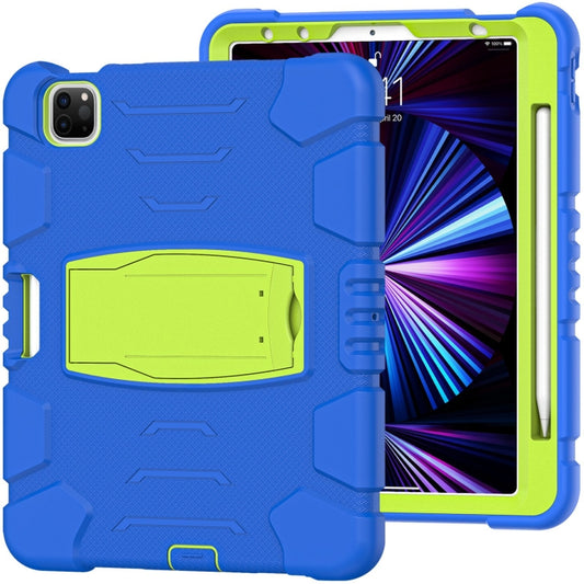 For iPad Pro 11 2022 / 2021 / 2020 / 2018 3-Layer Protection Screen Frame + PC + Silicone Shockproof Combination Tablet Case with Holder(Blue+Lime) - iPad Pro 11 (2022/2021) Cases by buy2fix | Online Shopping UK | buy2fix