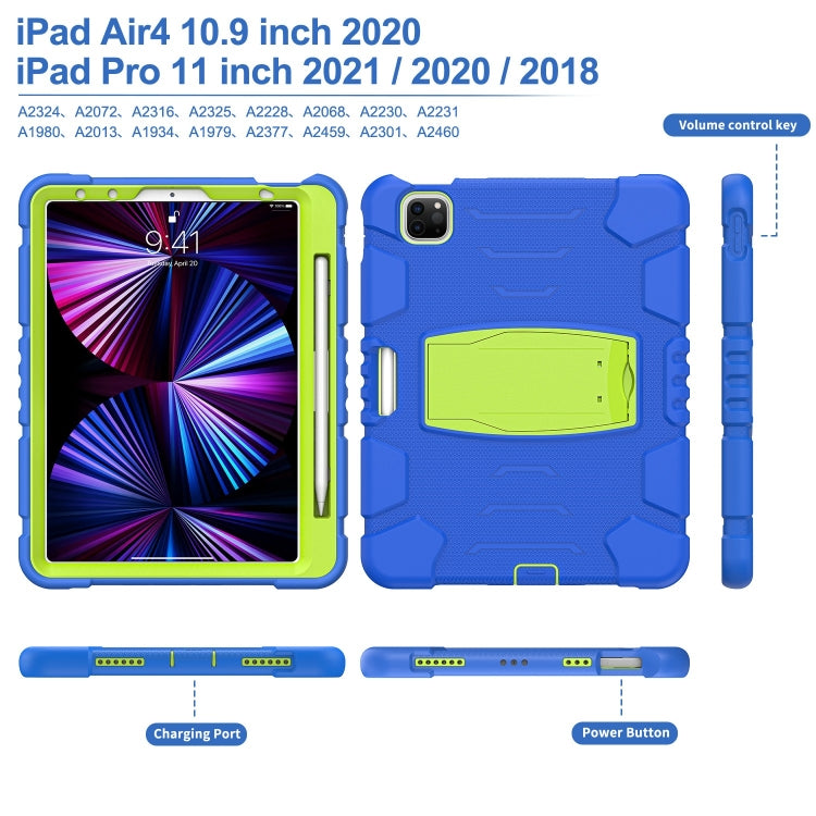 For iPad Pro 11 2022 / 2021 / 2020 / 2018 3-Layer Protection Screen Frame + PC + Silicone Shockproof Combination Tablet Case with Holder(Blue+Lime) - iPad Pro 11 (2022/2021) Cases by buy2fix | Online Shopping UK | buy2fix