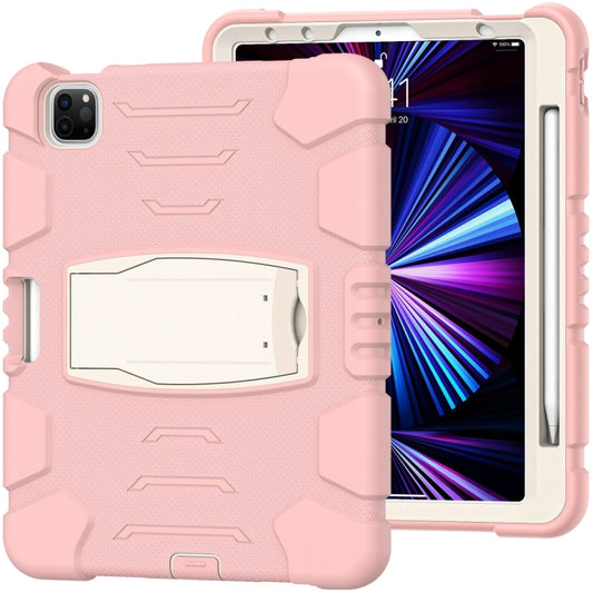 For iPad Pro 11 2022 / 2021 / 2020 / 2018 3-Layer Protection Screen Frame + PC + Silicone Shockproof Combination Tablet Case with Holder(Cherry Blossoms Pink) - iPad Pro 11 (2022/2021) Cases by buy2fix | Online Shopping UK | buy2fix