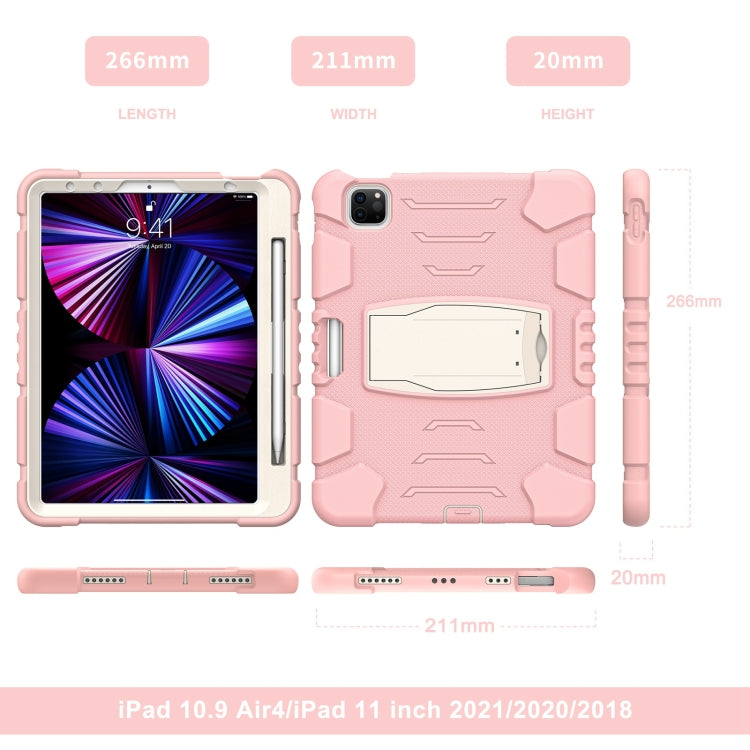 For iPad Pro 11 2022 / 2021 / 2020 / 2018 3-Layer Protection Screen Frame + PC + Silicone Shockproof Combination Tablet Case with Holder(Cherry Blossoms Pink) - iPad Pro 11 (2022/2021) Cases by buy2fix | Online Shopping UK | buy2fix