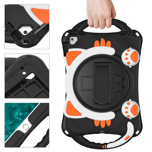Cute Cat King Kids Shockproof Silicone Tablet Case with Holder & Shoulder Strap & Handle For iPad 9.7 2018 / 2017 / Air / Air 2 / Pro 9.7(Black Orange) - iPad 9.7 (2018) & (2017) Cases by buy2fix | Online Shopping UK | buy2fix