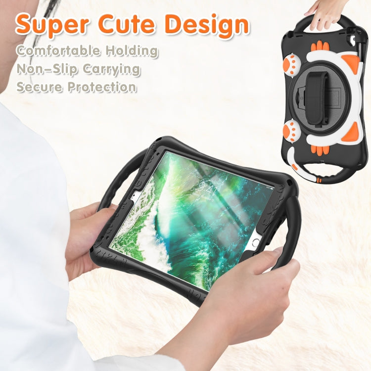 Cute Cat King Kids Shockproof Silicone Tablet Case with Holder & Shoulder Strap & Handle For iPad 9.7 2018 / 2017 / Air / Air 2 / Pro 9.7(Black Orange) - iPad 9.7 (2018) & (2017) Cases by buy2fix | Online Shopping UK | buy2fix