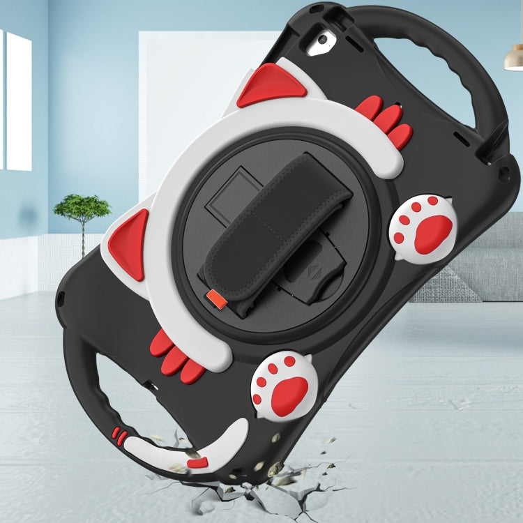 Cute Cat King Kids Shockproof Silicone Tablet Case with Holder & Shoulder Strap & Handle For iPad 9.7 2018 / 2017 / Air / Air 2 / Pro 9.7(Black Red) - iPad 9.7 (2018) & (2017) Cases by buy2fix | Online Shopping UK | buy2fix