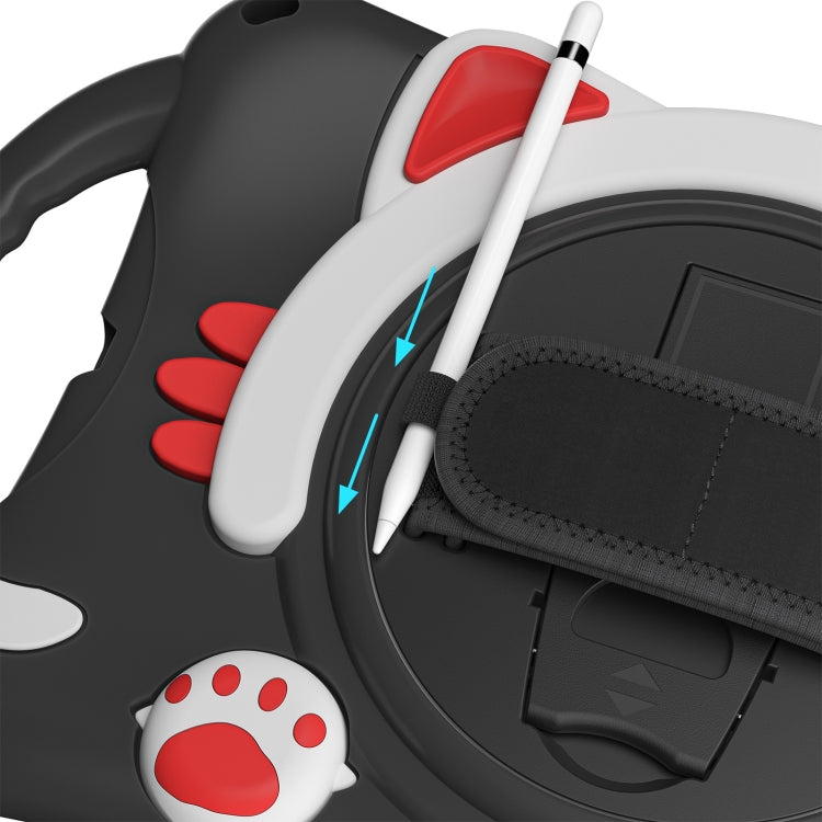 Cute Cat King Kids Shockproof Silicone Tablet Case with Holder & Shoulder Strap & Handle For iPad 9.7 2018 / 2017 / Air / Air 2 / Pro 9.7(Black Red) - iPad 9.7 (2018) & (2017) Cases by buy2fix | Online Shopping UK | buy2fix