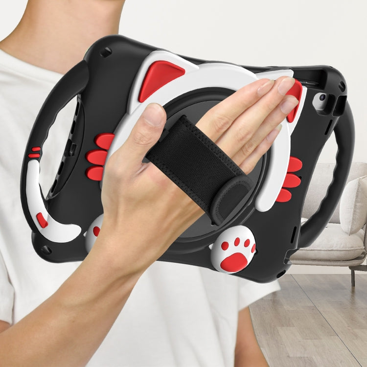 Cute Cat King Kids Shockproof Silicone Tablet Case with Holder & Shoulder Strap & Handle For iPad 9.7 2018 / 2017 / Air / Air 2 / Pro 9.7(Black Red) - iPad 9.7 (2018) & (2017) Cases by buy2fix | Online Shopping UK | buy2fix