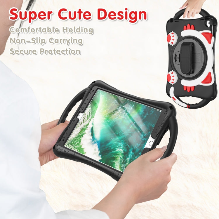 Cute Cat King Kids Shockproof Silicone Tablet Case with Holder & Shoulder Strap & Handle For iPad 9.7 2018 / 2017 / Air / Air 2 / Pro 9.7(Black Red) - iPad 9.7 (2018) & (2017) Cases by buy2fix | Online Shopping UK | buy2fix