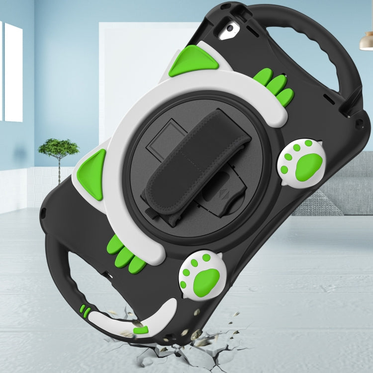 Cute Cat King Kids Shockproof Silicone Tablet Case with Holder & Shoulder Strap & Handle For iPad 9.7 2018 / 2017 / Air / Air 2 / Pro 9.7(Black Green) - iPad 9.7 (2018) & (2017) Cases by buy2fix | Online Shopping UK | buy2fix