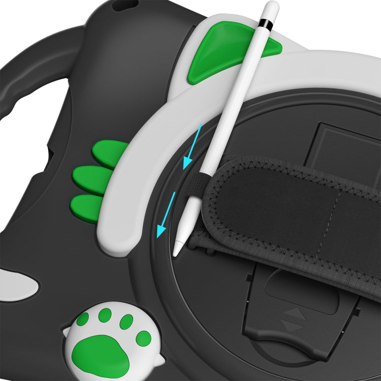 Cute Cat King Kids Shockproof Silicone Tablet Case with Holder & Shoulder Strap & Handle For iPad 9.7 2018 / 2017 / Air / Air 2 / Pro 9.7(Black Green) - iPad 9.7 (2018) & (2017) Cases by buy2fix | Online Shopping UK | buy2fix