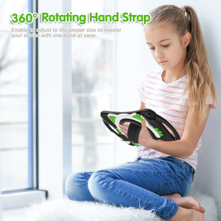 Cute Cat King Kids Shockproof Silicone Tablet Case with Holder & Shoulder Strap & Handle For iPad 9.7 2018 / 2017 / Air / Air 2 / Pro 9.7(Black Green) - iPad 9.7 (2018) & (2017) Cases by buy2fix | Online Shopping UK | buy2fix