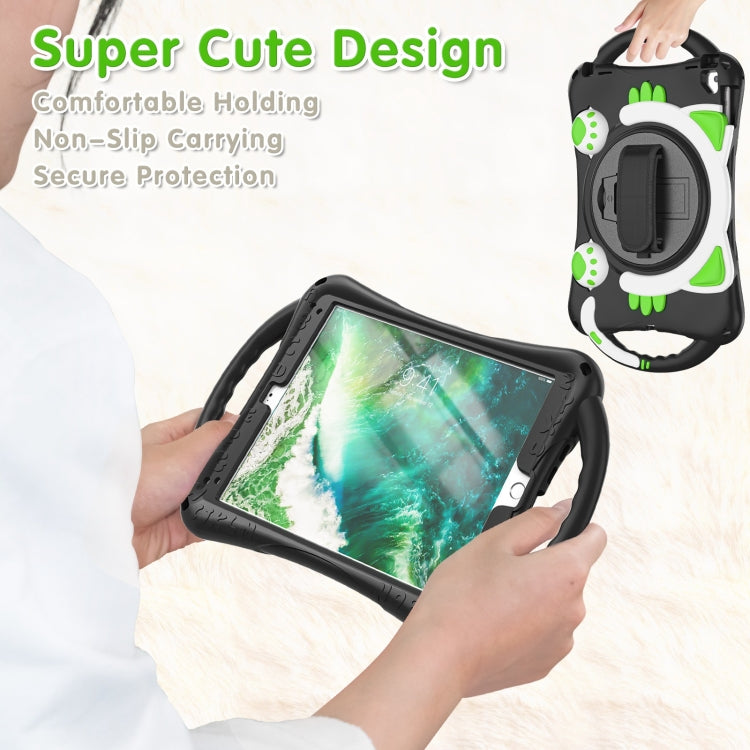 Cute Cat King Kids Shockproof Silicone Tablet Case with Holder & Shoulder Strap & Handle For iPad 9.7 2018 / 2017 / Air / Air 2 / Pro 9.7(Black Green) - iPad 9.7 (2018) & (2017) Cases by buy2fix | Online Shopping UK | buy2fix