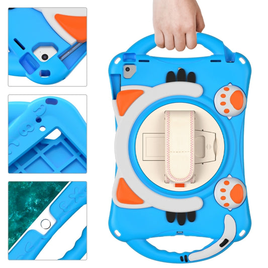 Cute Cat King Kids Shockproof Silicone Tablet Case with Holder & Shoulder Strap & Handle For iPad 9.7 2018 / 2017 / Air / Air 2 / Pro 9.7(Light Blue) - iPad 9.7 (2018) & (2017) Cases by buy2fix | Online Shopping UK | buy2fix