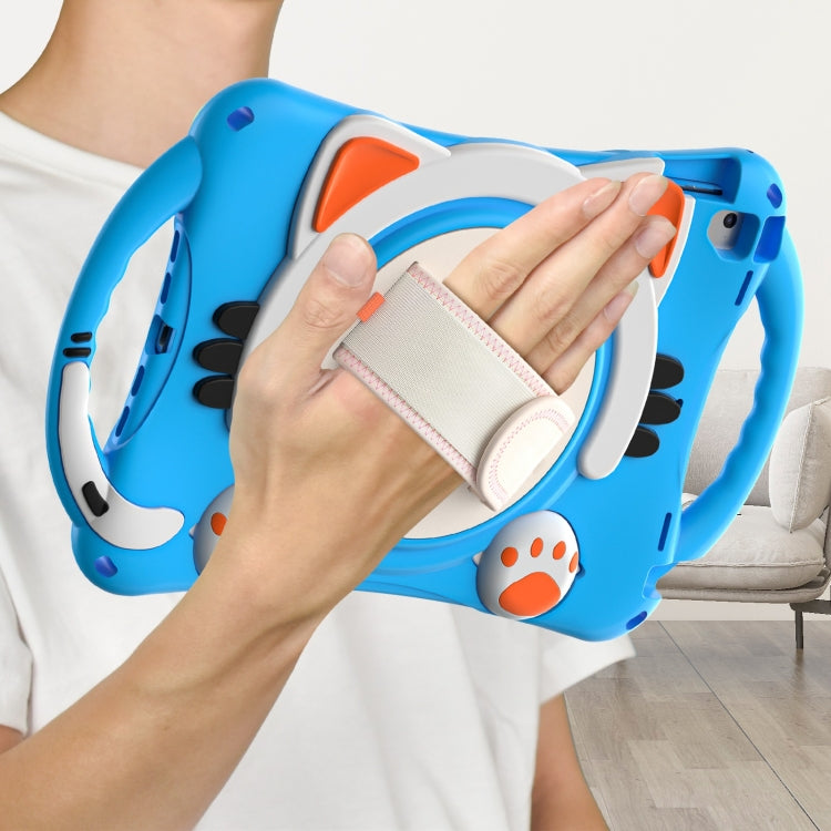 Cute Cat King Kids Shockproof Silicone Tablet Case with Holder & Shoulder Strap & Handle For iPad 9.7 2018 / 2017 / Air / Air 2 / Pro 9.7(Light Blue) - iPad 9.7 (2018) & (2017) Cases by buy2fix | Online Shopping UK | buy2fix