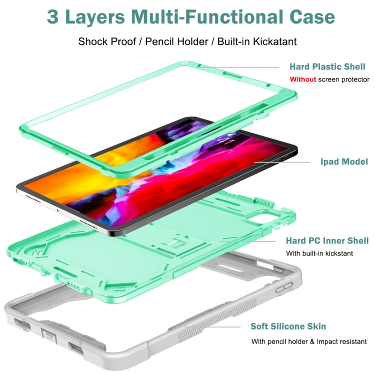 For iPad Pro 11 inch 2020 Silicone PC Shockproof Tablet Case with Holder (Gray + Green) - iPad Pro 11 (2020) Cases by buy2fix | Online Shopping UK | buy2fix