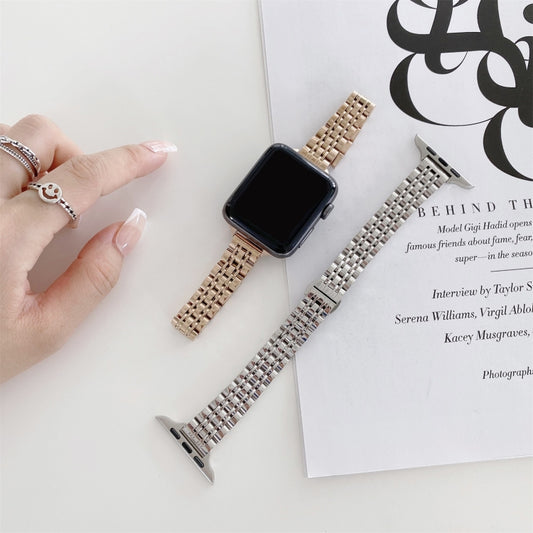Seven-beads Steel Watch Band For Apple Watch Ultra 49mm&Watch Ultra 2 49mm / Series 9&8&7 45mm / SE 3&SE 2&6&SE&5&4 44mm / 3&2&1 42mm(Gold) by buy2fix