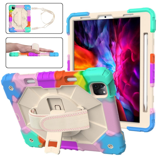 For iPad Pro 11 2022 / 2021 / 2020 / 2018 / Air 2020 10.9 Contrast Color Robot Shockproof Silicone PC Tablet Case with Holder & Shoulder Strap(Colorful Mint Beige) - iPad Pro 11 (2022/2021) Cases by buy2fix | Online Shopping UK | buy2fix