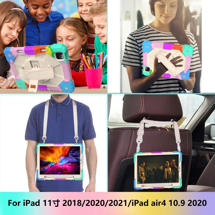 For iPad Pro 11 2022 / 2021 / 2020 / 2018 / Air 2020 10.9 Contrast Color Robot Shockproof Silicone PC Tablet Case with Holder & Shoulder Strap(Colorful Mint Beige) - iPad Pro 11 (2022/2021) Cases by buy2fix | Online Shopping UK | buy2fix