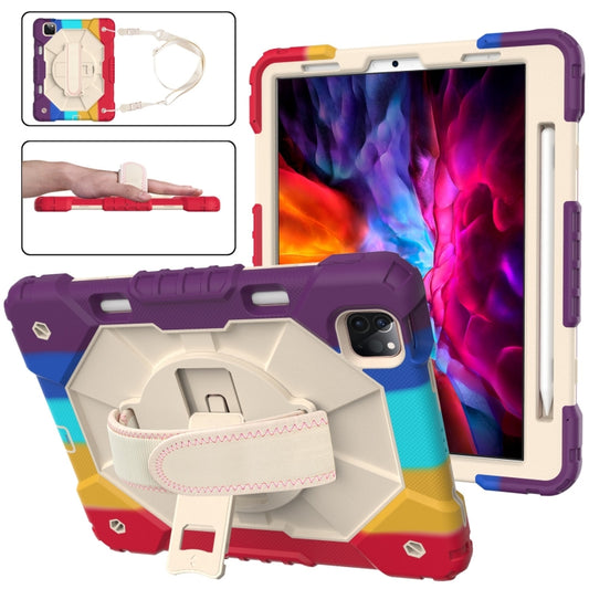 For iPad Pro 11 2022 / 2021 / 2020 / 2018 / Air 2020 10.9 Contrast Color Robot Shockproof Silicone PC Tablet Case with Holder & Shoulder Strap(Colorful Red Beige) - iPad Pro 11 (2022/2021) Cases by buy2fix | Online Shopping UK | buy2fix