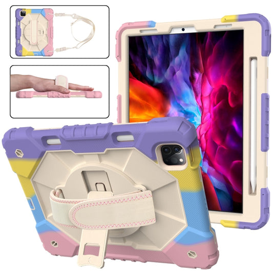 For iPad Pro 11 2022 / 2021 / 2020 / 2018 / Air 2020 10.9 Contrast Color Robot Shockproof Silicone PC Tablet Case with Holder & Shoulder Strap(Colorful Pink Beige) - iPad Pro 11 (2022/2021) Cases by buy2fix | Online Shopping UK | buy2fix