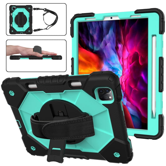 For iPad Pro 11 2022 / 2021 / 2020 / 2018 / Air 2020 10.9 Contrast Color Robot Shockproof Silicone PC Tablet Case with Holder & Shoulder Strap(Black Mint) - iPad Pro 11 (2022/2021) Cases by buy2fix | Online Shopping UK | buy2fix