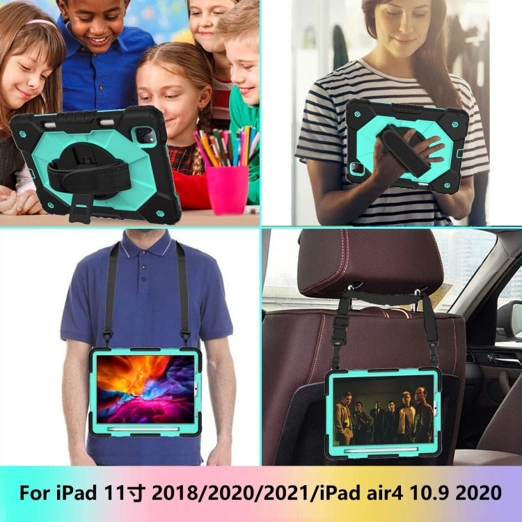 For iPad Pro 11 2022 / 2021 / 2020 / 2018 / Air 2020 10.9 Contrast Color Robot Shockproof Silicone PC Tablet Case with Holder & Shoulder Strap(Black Mint) - iPad Pro 11 (2022/2021) Cases by buy2fix | Online Shopping UK | buy2fix