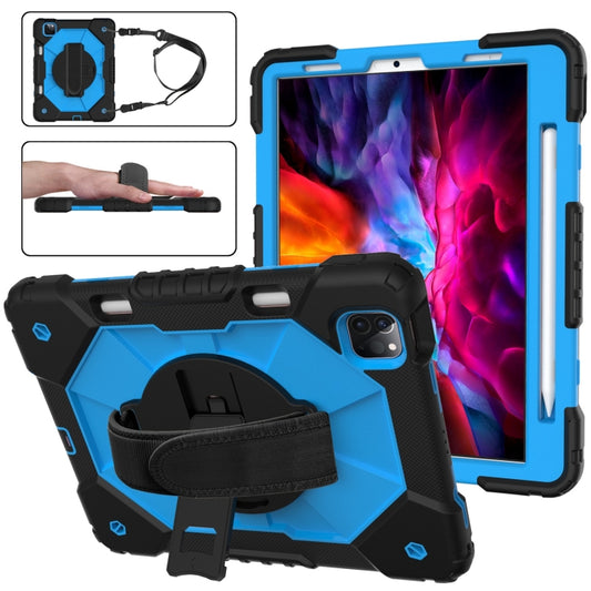 For iPad Pro 11 2022 / 2021 / 2020 / 2018 / Air 2020 10.9 Contrast Color Robot Shockproof Silicone PC Tablet Case with Holder & Shoulder Strap(Black Blue) - iPad Pro 11 (2022/2021) Cases by buy2fix | Online Shopping UK | buy2fix