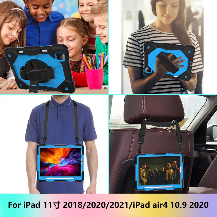 For iPad Pro 11 2022 / 2021 / 2020 / 2018 / Air 2020 10.9 Contrast Color Robot Shockproof Silicone PC Tablet Case with Holder & Shoulder Strap(Black Blue) - iPad Pro 11 (2022/2021) Cases by buy2fix | Online Shopping UK | buy2fix