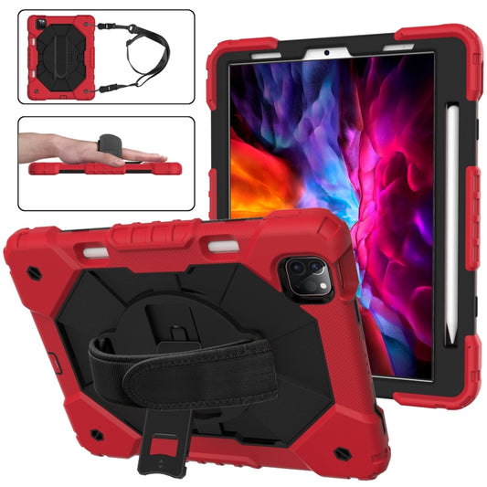 For iPad Pro 11 2022 / 2021 / 2020 / 2018 / Air 2020 10.9 Contrast Color Robot Shockproof Silicone PC Tablet Case with Holder & Shoulder Strap(Red Black) - iPad Pro 11 (2022/2021) Cases by buy2fix | Online Shopping UK | buy2fix