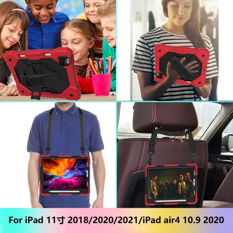 For iPad Pro 11 2022 / 2021 / 2020 / 2018 / Air 2020 10.9 Contrast Color Robot Shockproof Silicone PC Tablet Case with Holder & Shoulder Strap(Red Black) - iPad Pro 11 (2022/2021) Cases by buy2fix | Online Shopping UK | buy2fix