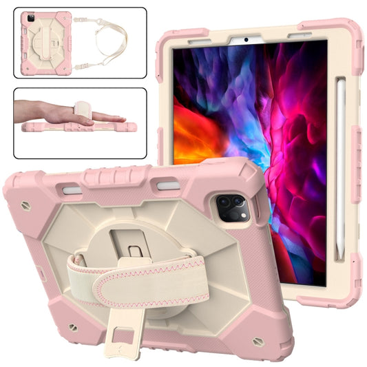 For iPad Pro 11 2022 / 2021 / 2020 / 2018 / Air 2020 10.9 Contrast Color Robot Shockproof Silicone PC Tablet Case with Holder & Shoulder Strap(Rose Gold Beige) - iPad Pro 11 (2022/2021) Cases by buy2fix | Online Shopping UK | buy2fix