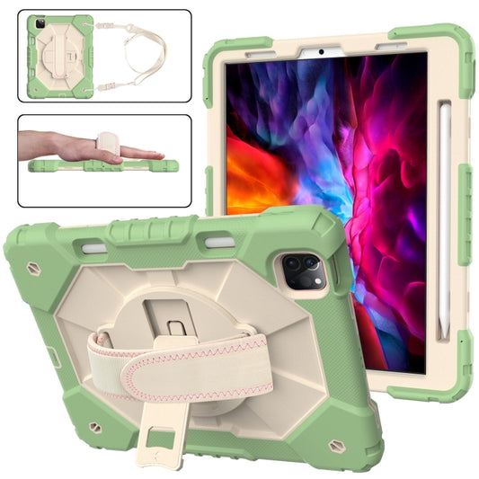 For iPad Pro 11 2022 / 2021 / 2020 / 2018 / Air 2020 10.9 Contrast Color Robot Shockproof Silicone PC Tablet Case with Holder & Shoulder Strap(Matcha Green Beige) - iPad Pro 11 (2022/2021) Cases by buy2fix | Online Shopping UK | buy2fix