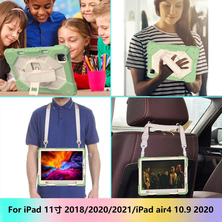 For iPad Pro 11 2022 / 2021 / 2020 / 2018 / Air 2020 10.9 Contrast Color Robot Shockproof Silicone PC Tablet Case with Holder & Shoulder Strap(Matcha Green Beige) - iPad Pro 11 (2022/2021) Cases by buy2fix | Online Shopping UK | buy2fix
