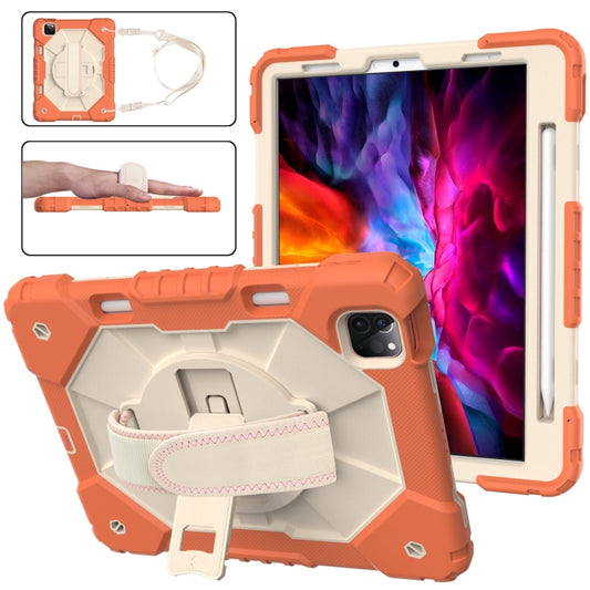 For iPad Pro 11 2022 / 2021 / 2020 / 2018 / Air 2020 10.9 Contrast Color Robot Shockproof Silicone PC Tablet Case with Holder & Shoulder Strap(Coral Orange Beige) - iPad Pro 11 (2022/2021) Cases by buy2fix | Online Shopping UK | buy2fix
