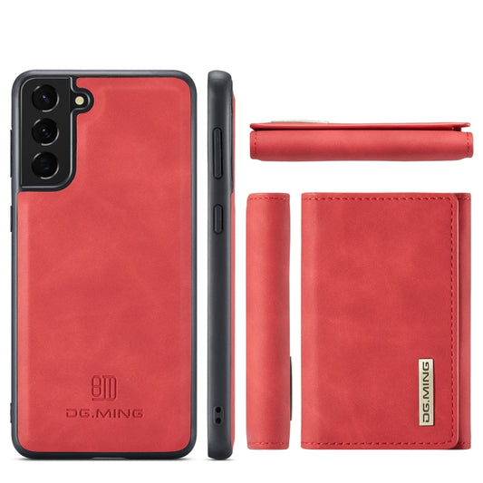 For Samsung Galaxy S21 FE DG.MING M1 Series 3-Fold Multi Card Wallet Back Cover Shockproof Case with Holder Function(Red) by DG.MING