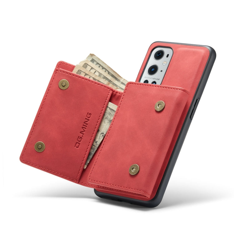 For OnePlus 9 Pro DG.MING M1 Series 3-Fold Multi Card Wallet Back Cover Shockproof Case with Holder Function(Red) - by DG.MING | Online Shopping UK | buy2fix