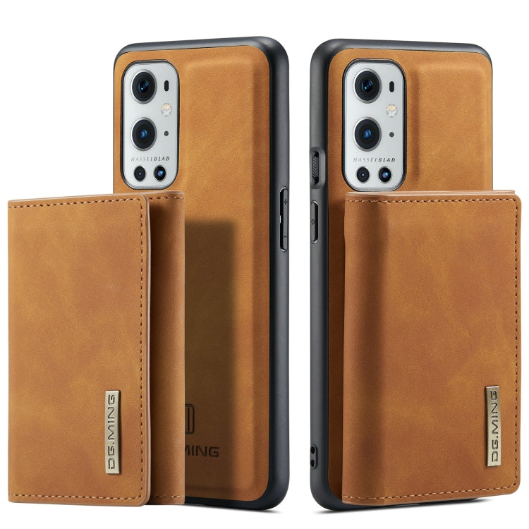For OnePlus 9 Pro DG.MING M1 Series 3-Fold Multi Card Wallet Back Cover Shockproof Case with Holder Function(Brown) by DG.MING