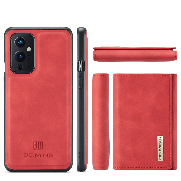 For OnePlus 9 (EU/NA) DG.MING M1 Series 3-Fold Multi Card Wallet Back Cover Shockproof Case with Holder Function(Red) - by DG.MING | Online Shopping UK | buy2fix