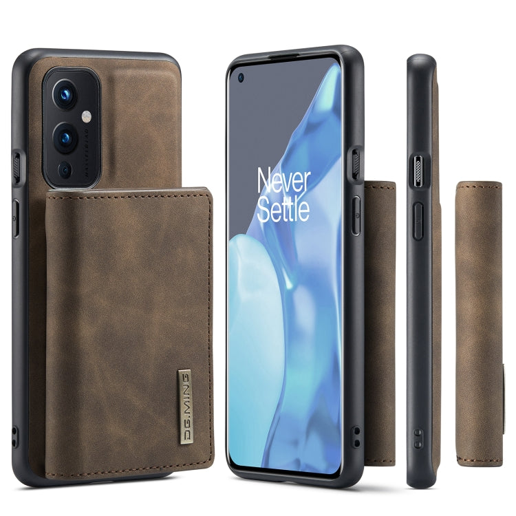 For OnePlus 9 (EU/NA) DG.MING M1 Series 3-Fold Multi Card Wallet Back Cover Shockproof Case with Holder Function(Coffee) by DG.MING