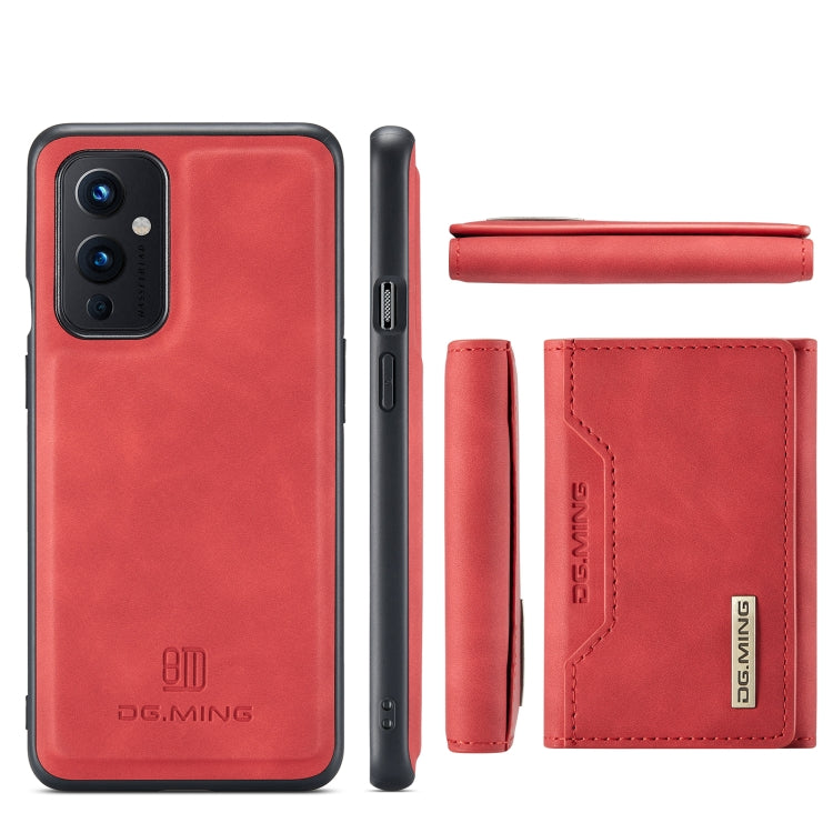 For OnePlus 9 (EU/NA) DG.MING M2 Series 3-Fold Multi Card Bag Back Cover Shockproof Case with Wallet & Holder Function(Red) by DG.MING