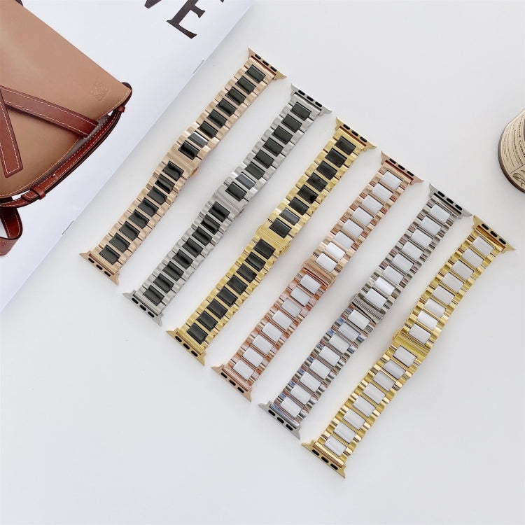 22mm Width Three Beads Ceramics Steel Watch Band For Apple Watch Ultra 49mm&Watch Ultra 2 49mm / Series 9&8&7 45mm / SE 3&SE 2&6&SE&5&4 44mm / 3&2&1 42mm(Gold+Black) by buy2fix