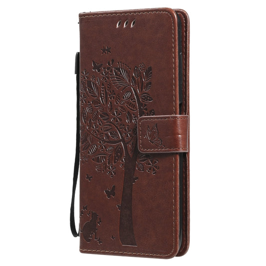 For Nokia G20 Tree & Cat Pattern Pressed Printing Horizontal Flip PU Leather Case with Holder & Card Slots & Wallet & Lanyard(Coffee) by buy2fix