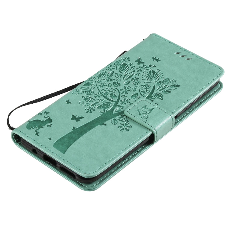 For Nokia G10 Tree & Cat Pattern Pressed Printing Horizontal Flip PU Leather Case with Holder & Card Slots & Wallet & Lanyard(Green) by buy2fix