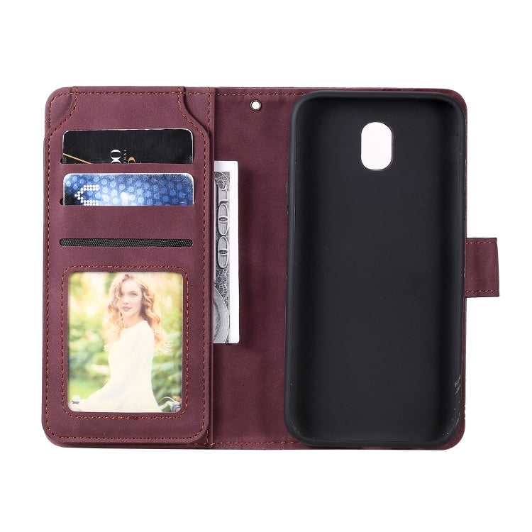 For Samsung Galaxy J5 2017 Skin Feel Business Horizontal Flip PU Leather Case with Holder & Multi-Card Slots & Wallet & Lanyard & Photo Frame(Wine Red) - Galaxy Phone Cases by buy2fix | Online Shopping UK | buy2fix