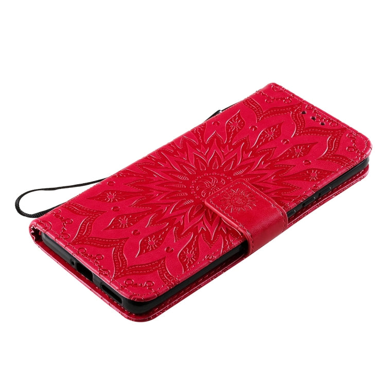 For Huawei P50 Pro Sun Embossing Pattern Horizontal Flip Leather Case with Card Slot & Holder & Wallet & Lanyard(Red) by buy2fix