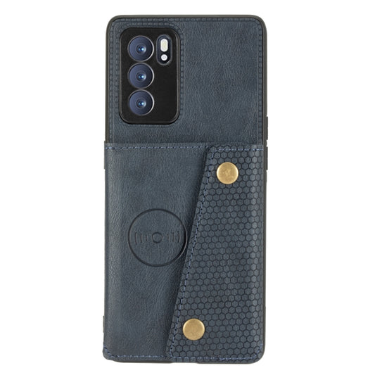 For OPPO Reno6 Pro 5G Double Buckle PU + TPU Shockproof Magnetic Protective Case with Card Slot & Holder(Blue) by buy2fix