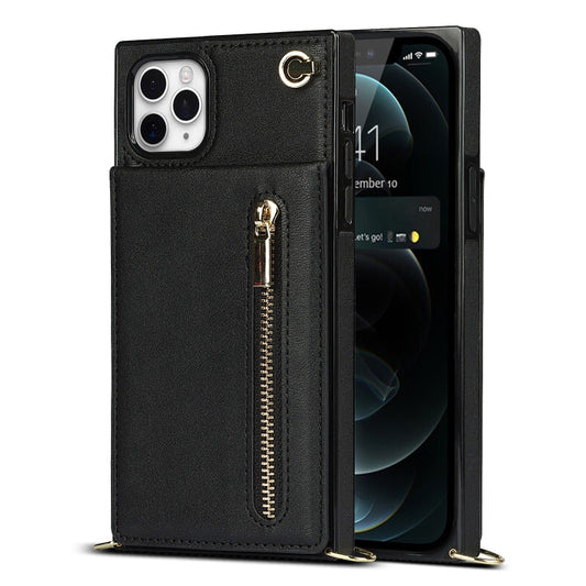 For iPhone 11 Pro Cross-body Zipper Square TPU+PU Back Cover Case with Holder & Card Slots & Wallet & Strap (Black) - iPhone 11 Pro Cases by buy2fix | Online Shopping UK | buy2fix