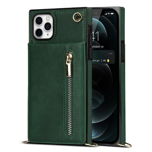 For iPhone 11 Pro Cross-body Zipper Square TPU+PU Back Cover Case with Holder & Card Slots & Wallet & Strap (Green) - iPhone 11 Pro Cases by buy2fix | Online Shopping UK | buy2fix