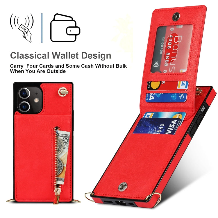 For iPhone 12 mini Cross-body Zipper Square TPU+PU Back Cover Case with Holder & Card Slots & Wallet & Strap (Red) - iPhone 12 mini Cases by buy2fix | Online Shopping UK | buy2fix
