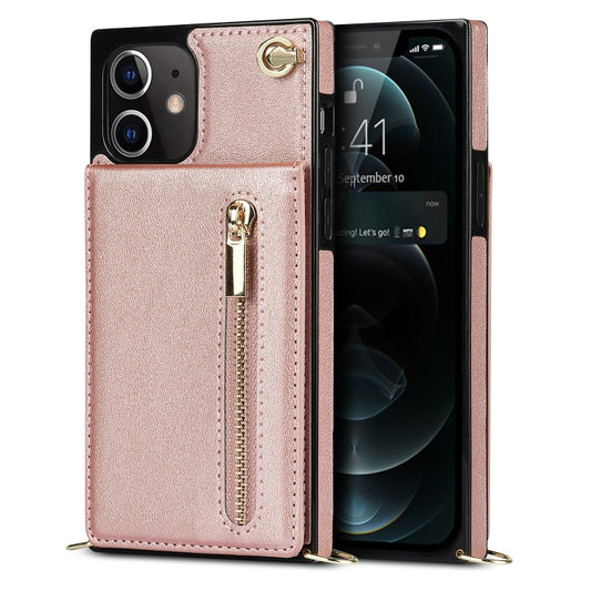 For iPhone 12 mini Cross-body Zipper Square TPU+PU Back Cover Case with Holder & Card Slots & Wallet & Strap (Rose Gold) - iPhone 12 mini Cases by buy2fix | Online Shopping UK | buy2fix